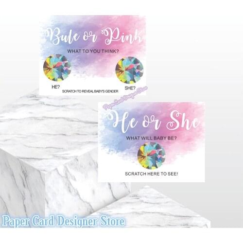 Set of 10 He or She Gender Reveal Party Scratch Off Card Baby Shower Game Gender Reveal He or She Blue or Pink Scratch Offs