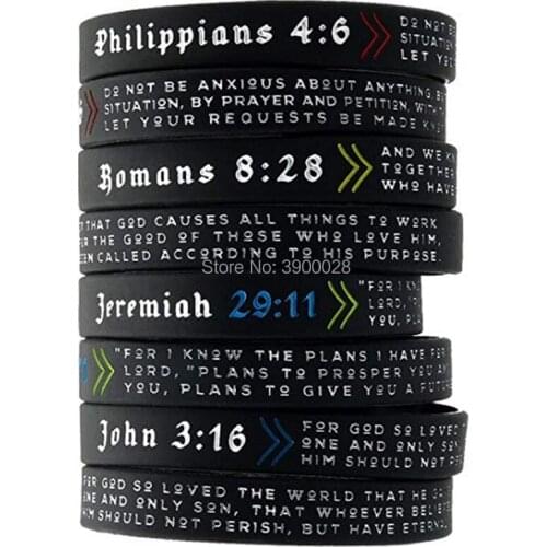 300PCS Power of Faith bible verse Philippians Romans Jeremiah John silicone wristband bracelet rubber band wristbands bracelets