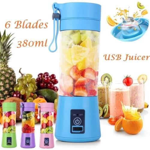 380ml 2/4/6 Blades Mini USB Rechargeable Portable Electric Fruit Juice Maker Blender Machine Sports Bottle