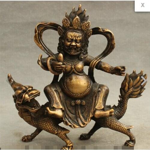 40208" Tibet Bronze Buddhism Mahakala Buddha Statue Jambhala Ride Dragon Unicorn