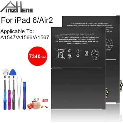 PINZHENG 7340mAh Tablet Battery For iPad 6/Air 2 A1547 A1566 A1567 Replacement Tablet Bateria For iPad 6 Air2 Batteries + Tools