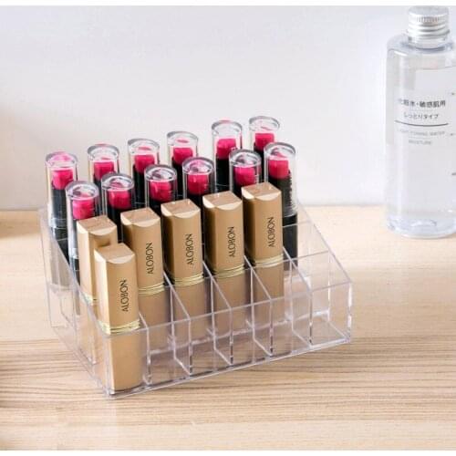 Acrylic 24 Grids Organizer Lipstick Jewelry Storage Box Case Makeup Cosmetic Organizer Makeup Tools Brush Holder Display Stand