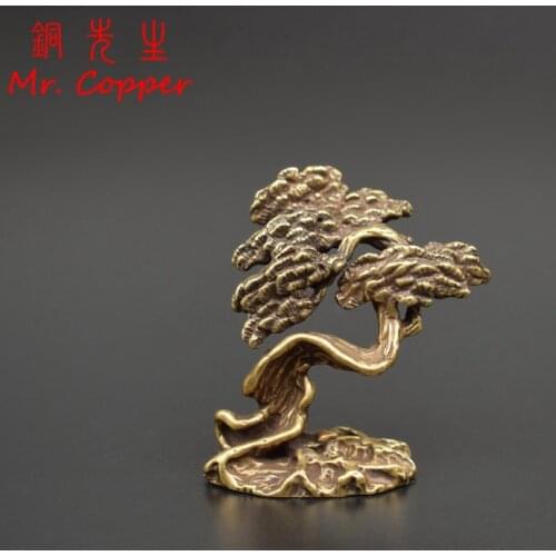 Antique Bronze Tree Statue Miniature Figurine Office Desk Ornament Home Decoration Accessories Crafts Copper Pine Greeting Guest