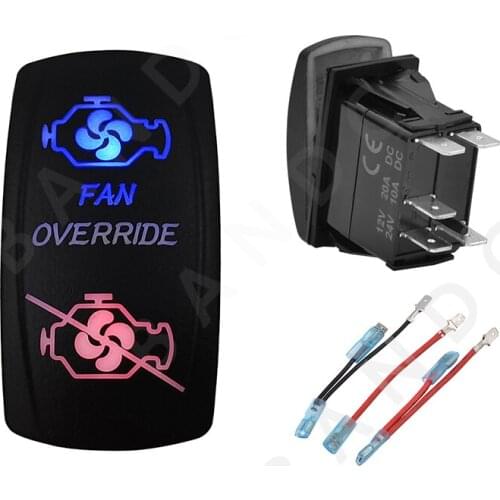 Car Boat Marine FAN OVERRIDE Rocker Switch 5P SPST Blue&Red Leds ON-OFF for ARB RV Yacht，Car Tuning Parts，Jumper Wires Set