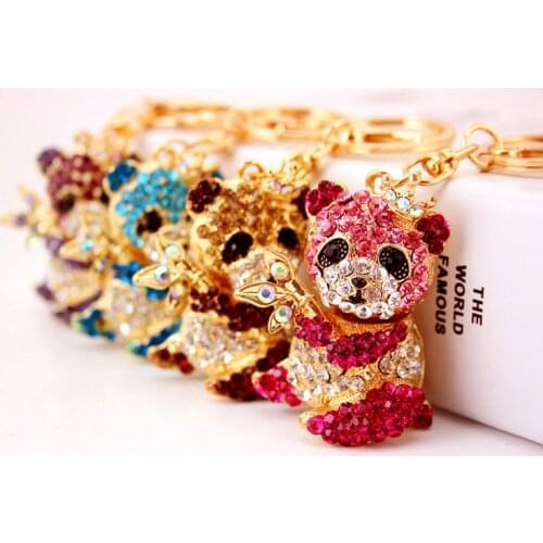 Lovely Rhinestone Panda Keychain Crystal Bag Pendant Key Ring Chains Holder Women Keyring For Car Fashion Jewelry