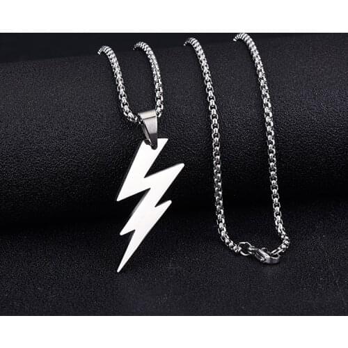 Fashion Punk Electric Lightning Flash Pendant Necklace for Men Women Hip Hop Neck Chain Stainless Steel Couple Necklace Collar