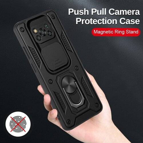X3Poco Case Car Magnetic Holder Ring Push Pull Camera Protective Shell For Poco Poko Litte X3 X 3 Pro NFC Armor Shockproof Coque