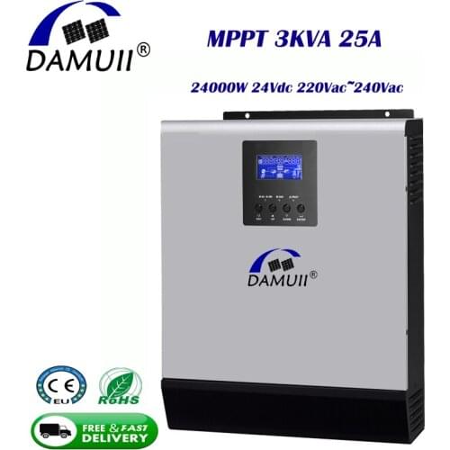 DAMUII MPPT 3KVA 25A Solar Inverter Off-Grid System Pure Sine Wave 2400Watt Hybrid Inverter 24Vdc Battery System Solar Charge