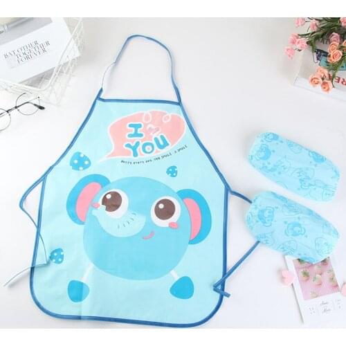 Children Waterproof Cartoon Kitchen Apron With Separate Sleeves Kids Cooking Craft Baking Art Apron Paint Eat Drink Outerwear