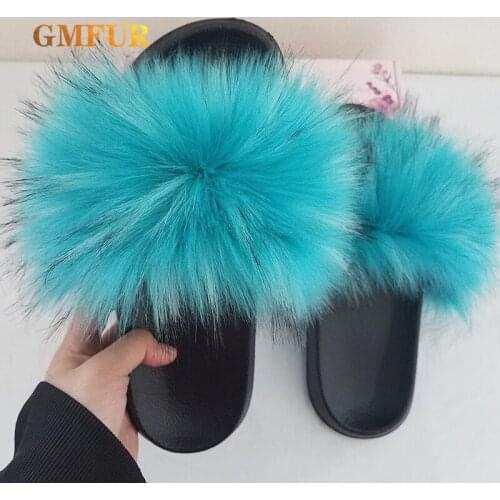 Home Plush Flat Slippers Ladies Summer Pure Color Faux Fur Slippers Leisure Fluffy Indoor Outdoor Luxury House Slides Hot Sale