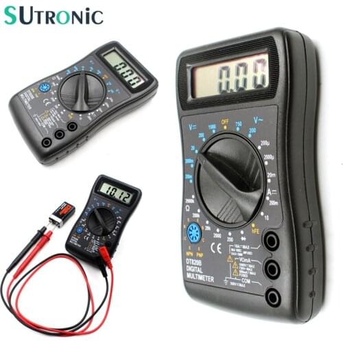 DT820B Mini Digital Multimeter with Overload protection Voltmeter Ampere Ohm Tester Probe DC AC LCD Black Color Free shipping