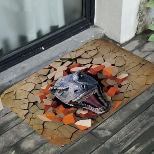 Door Mat Decorative Breathable Flannel Anti-slip 3D Dinosaur Printed Floor Pad Doormat Interesting Cartoon Ground Mat for Home