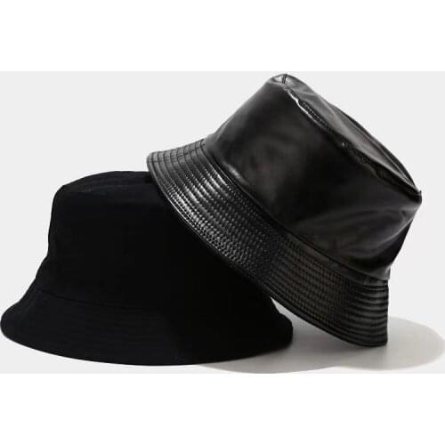 Double-sided PU Leather Retro Sun Protection Fishman Bucket Hat