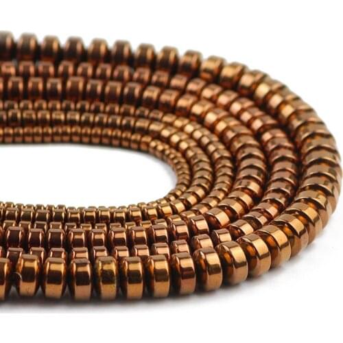 Hematite Natural Stone Copper Flat Cylinder Round Shape 3/4/6/8MM Spacers Loose Beads For Jewelry Making Handmade DIY Bracelets