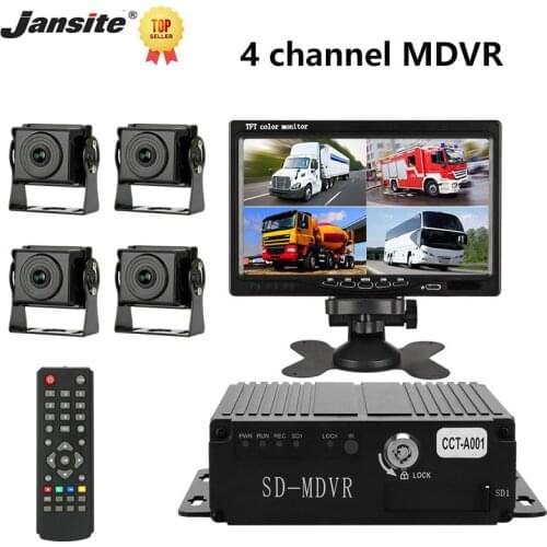 Jansite 4 Channel Car DVR with 4 Camera Kit Mobile 7 inch Car Monitor Video Recorder Vehicle DVR Car Security Camera Register