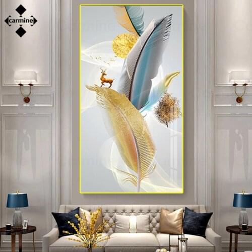 Canvas Painting Wall Decor Luxurious Poster and Print Feather Fawn Wall Art Picture Frameless Printing Picture for Home Interior