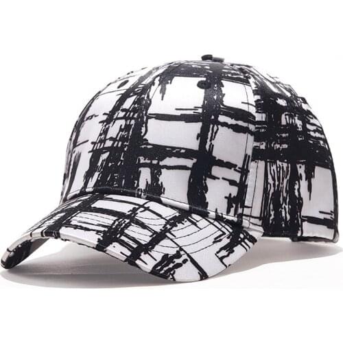 OW Ink Fence Black White Graffiti Grid Check Adult Street Fashion OFF Street Cap Fashion Flat Bill Snapback Baseball Trucker Hat