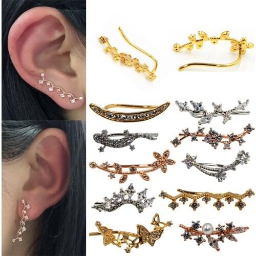 2pcs Zircon Stud Ear Hook Clip For Women Cartilage Helix Conch Earrings Stud Fashion Body Piercing Jewelry
