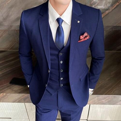 Jacket + Vest + Pants ) Classic solid color luxury mens suit 2021 new mens business formal dress groom 3-piece tuxedo S-5XL