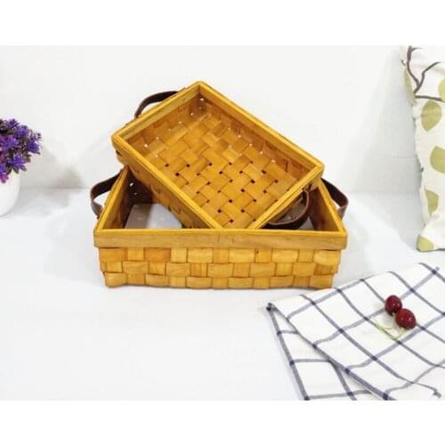 Square wooden Chip Hand-woven bread basket storage basket vegetable basket picnic bread basket fruit bask