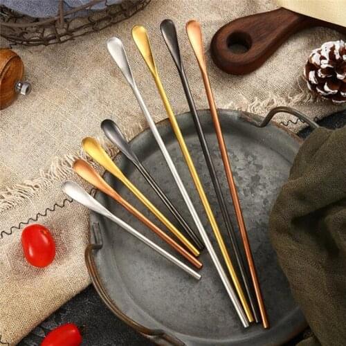 Stainless Steel Spoon Long Gourd Handle Mixing Stirring Ice Tea Coffee Spoon Bar Tableware Fashion Design Mirror Polishing