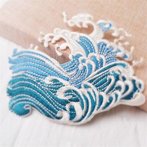 Maxsin High Quality Embroidery Cute Blue Sea Waves Sticker Clothes Patch Iron On Dress Jacket Garment Appliques DIY Decoration