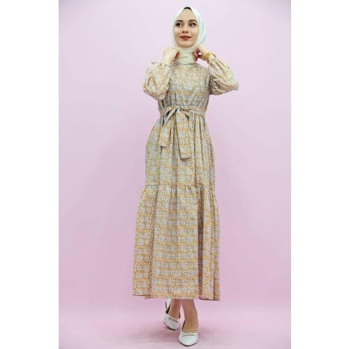 New Season Summer Trend Muslim Dress Alvina Flowering Hijab Dress Mustard