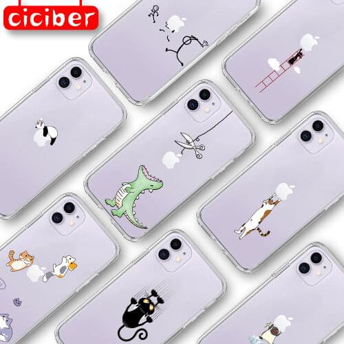 Off Panda Cat Dinosaur Phone Case for iphone 11 12 Pro XS Max Mini 7 8 6 6S Plus 5S SE 2020 X XR Soft White Transparent TPU Back