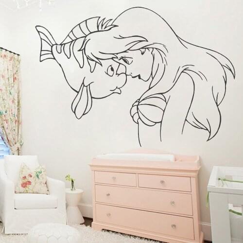 Princess Little Mermaid Wall Decals Girls Room Home Decoration Baby Bathroom Bedroom Vinyl Wall Anime Posters Stickers Y586
