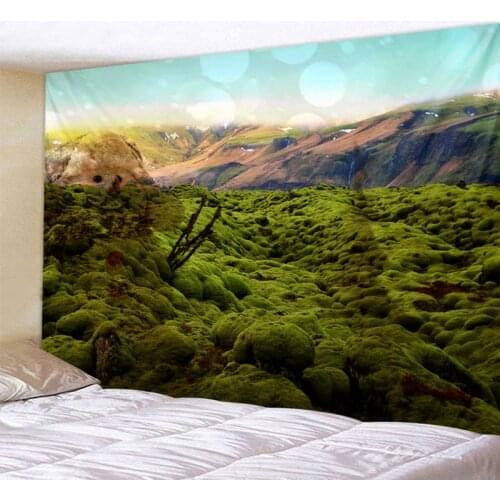 Moss Mountain Range Landscape Tapestry Boho Mandala Wall Hanging Royal Blue 3D Hippie Wall Tapestry Home Decor Mint Yoga Mat