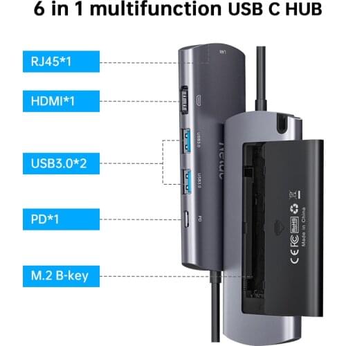 Netac USB C HUB M2 SSD 6 in 1 Case HDMI Adapter USB 3.0 Type C M.2 2280 SSD Disk Case Enclosure External for Laptop Desktop