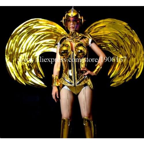 New Gold Plating Victoria Dance Catwalk Show Model Dance Dress Wings Costumes Bar KTV Party Supplies Stage Performance Clothing