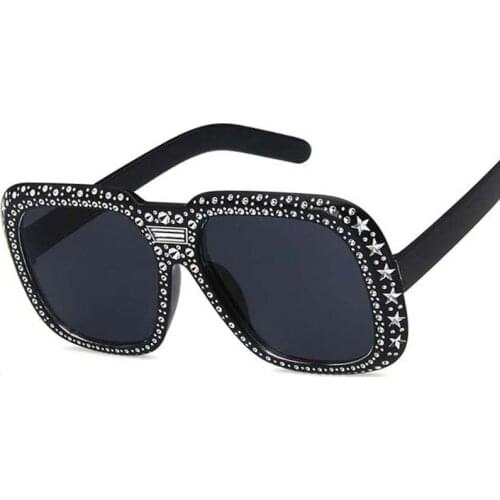 2021 Women New Sunglasses Square Big Frames Rhinestone Sun Glasses High Quality Sandy Beach Shading Black Female Eyewear W26