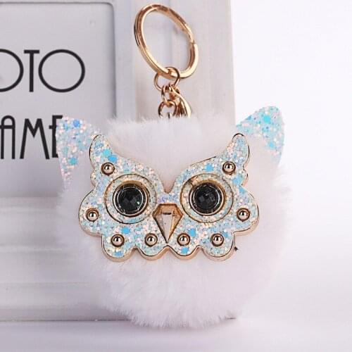 New Lovely Pompom Rabbit Fur Ball Car Keyring Women Key Holder Bag Pendant Jewelry Pompom Cute Trendy Animal Shape Owl Keychain