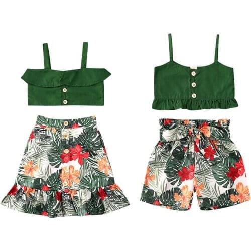 Newly Toddler Baby Girls Clothes Sets Holidays Flowers Print Sleeveless Vest Tops+Ruffles Skirts/Shorts