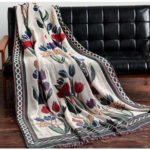 Tulip Design Blanket Vintage Throw Multifunction Sofa Covers Slipcover High Quality Europe Style Stitching Travel Plane Blanket