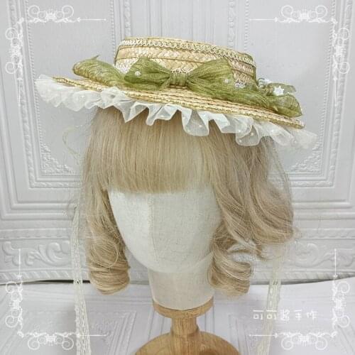 Original Handmade Linglan Lace Bow Straw Hat Ancient Style Han Chinese Clothing Hat Lolita Basket Vintag Top Hat