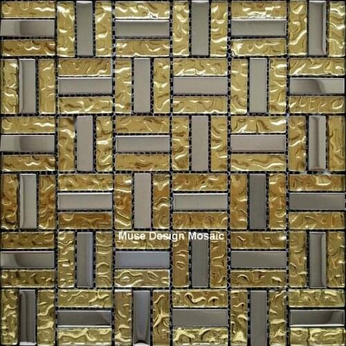 Luxury Rose Gold Plated Crystal Glass Mosaic tile, puzzle fireplace wallpaper, kitchen backsplash bathroom wall sticker,MD-SGY03