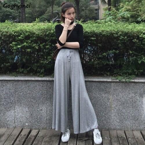 Wide Leg Pants High Waist Ankle-length Loose Drawstring Solid Kroean Style Chic Students All-match Simple Students New Arrival