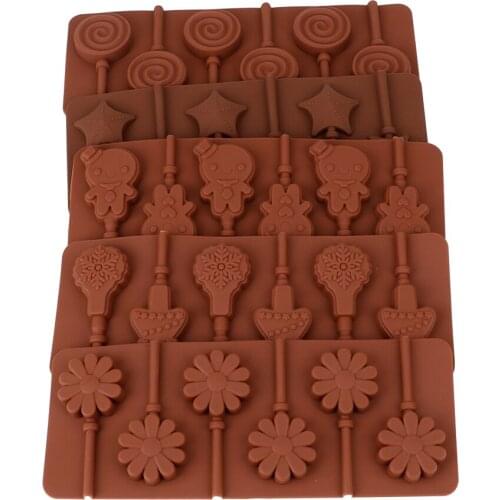DIY Chocolate Dessert 6 Lattices With Plastic Rod Hard Candy Mold Lollipop Mold Silicone Mould Different Shape