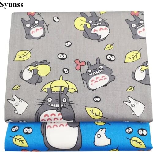 Syunss Diy Patchwork Quilting Baby Dress Cribs Cushions Sewing Home Decor Cloth Tissus Blue Gray Totoro Printed Cotton Fabric