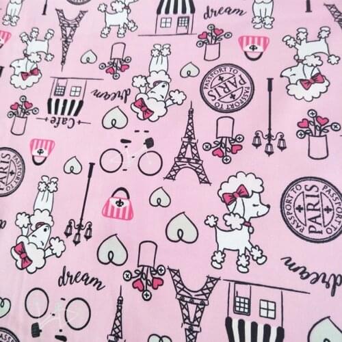145cm Wide Pink Cartoon Poodle Dog Cotton Fabric Cartoon poodle Printed Fabric Sewing Material Diy Baby Clothing Dress