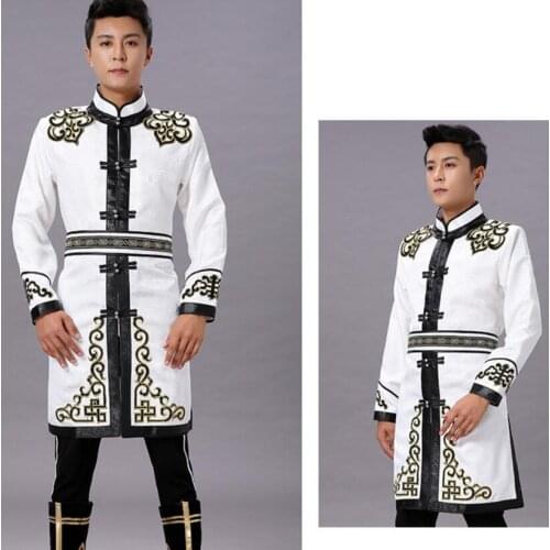 Traditional ethnic clothing for men male tang suit top mongolian oriental jacket white asia vintage daily life Costume
