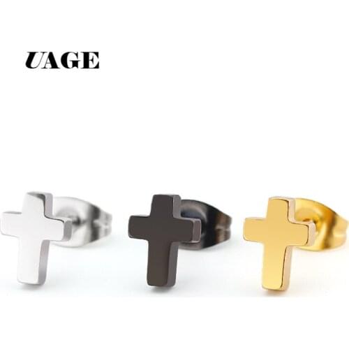 UAGE Punk Korean Earrings Cross Stainless Steel Earrings Cross Stud Earrings Women Jewelry Studs Small Earrings oorbellen