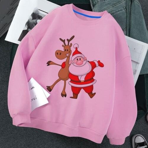 Pink Top Bottoming Clothes Autumn And Winter Clothes Sweater Hoodie Fashion Christmas Big Fat Cat Print Pattern Comfortable