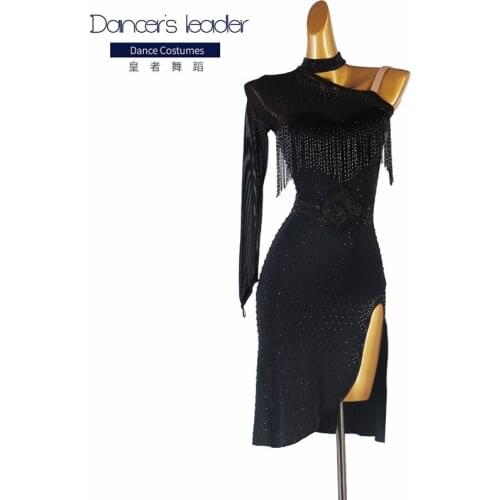 High-end Custom Latin Dancers Hanging Neck One-shoulder Dance Costume Adult Girl Tassel Tango Salsa Stage Professional Costume