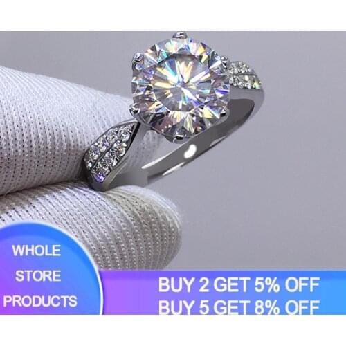 YANHUI With Certificate Real Original 925 Solid Silver Rings for Women Luxury 3 Carat Zirconia Diamond Rings Fine Jewelry R006