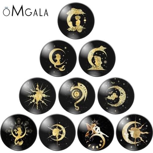 Bling Shiny Sun and Moon Girls 10pcs mixed 12mm/18mm/20mm/25mm Round photo demo glass cabochon flat back Making findings