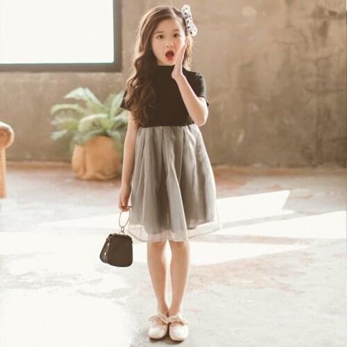 2020 Spring Style Organza Contrast Stitching Korean Girl Skirt Fashion Big Childrens Wave-edge Tutu Skirt Dress