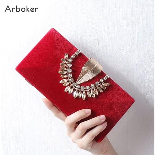 Women Velvet Evening Bag Ladies Diamond Beading Clutches With Chain Dressed Crystal Mini Box Velour Banquet Party Hand Bags